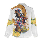 Melbourne Cup Australia Women Casual Shirt Horse Racing Horseshoe Mix Yellow Roses LT14