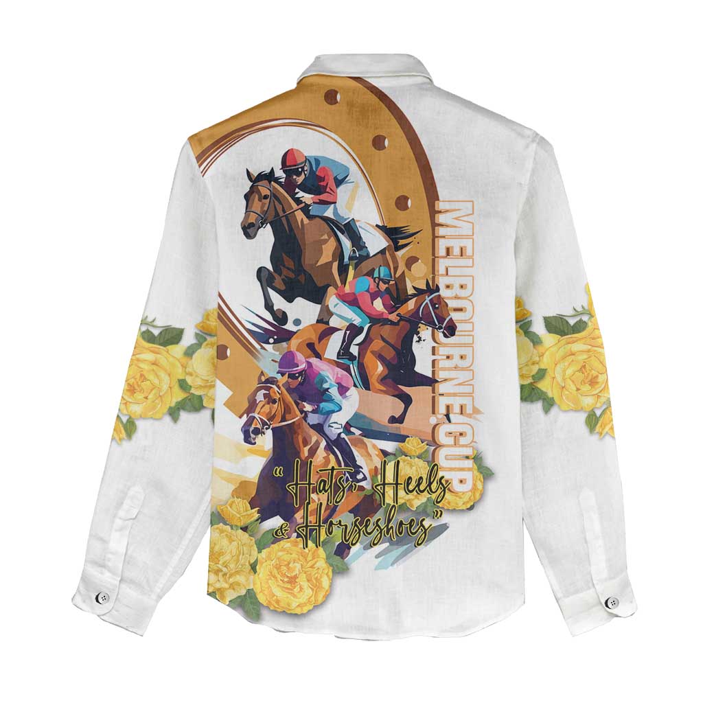 Melbourne Cup Australia Women Casual Shirt Horse Racing Horseshoe Mix Yellow Roses LT14