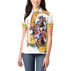 Melbourne Cup Australia Women Polo Shirt Horse Racing Horseshoe Mix Yellow Roses LT14