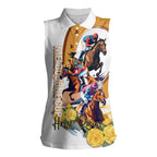 Melbourne Cup Australia Women Sleeveless Polo Shirt Horse Racing Horseshoe Mix Yellow Roses LT14