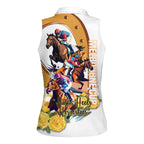 Melbourne Cup Australia Women Sleeveless Polo Shirt Horse Racing Horseshoe Mix Yellow Roses LT14