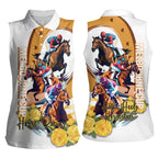 Melbourne Cup Australia Women Sleeveless Polo Shirt Horse Racing Horseshoe Mix Yellow Roses LT14