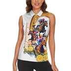 Melbourne Cup Australia Women Sleeveless Polo Shirt Horse Racing Horseshoe Mix Yellow Roses LT14