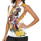 Melbourne Cup Australia Women Sleeveless Polo Shirt Horse Racing Horseshoe Mix Yellow Roses LT14
