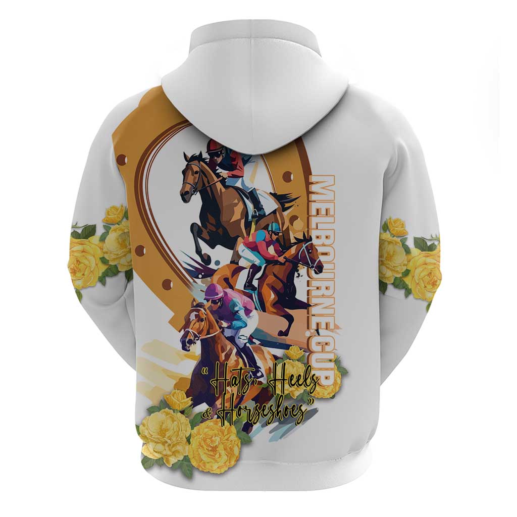 Melbourne Cup Australia Zip Hoodie Horse Racing Horseshoe Mix Yellow Roses LT14