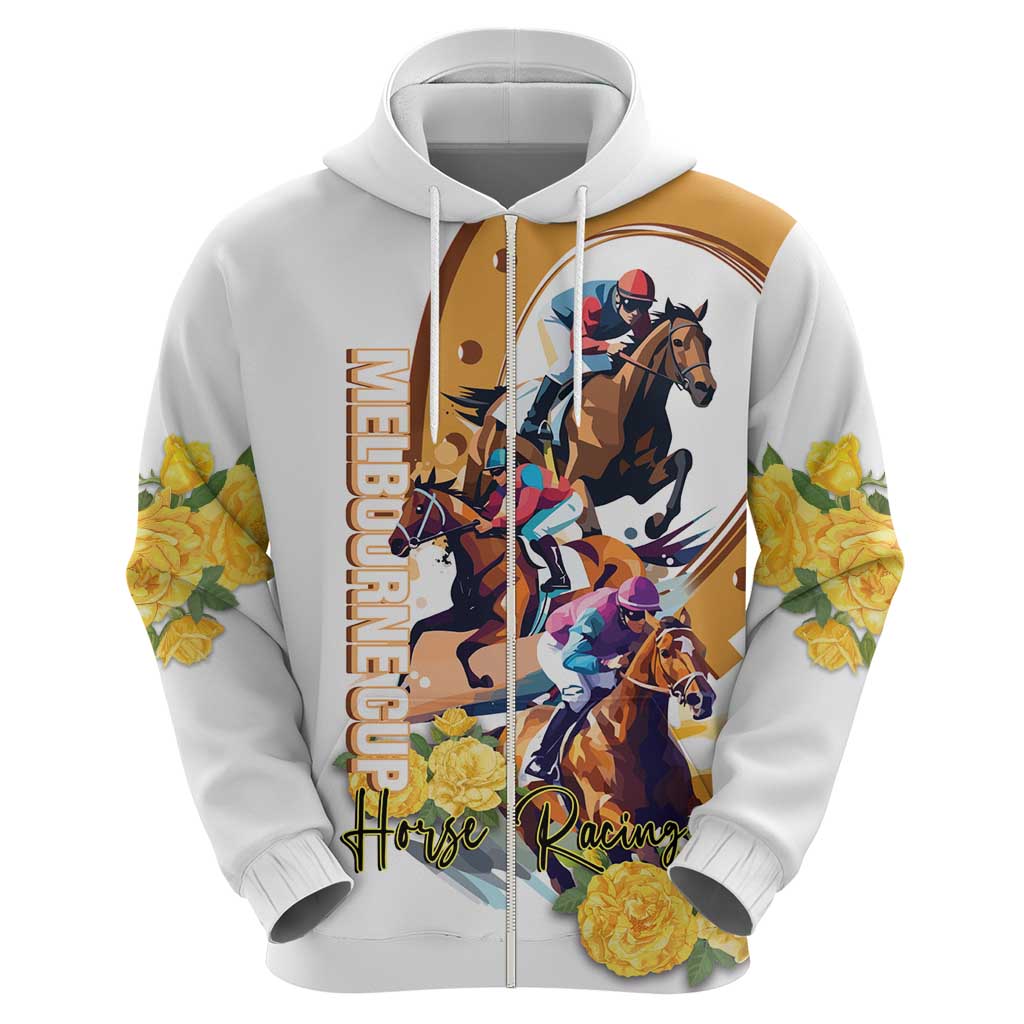 Melbourne Cup Australia Zip Hoodie Horse Racing Horseshoe Mix Yellow Roses LT14
