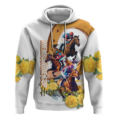 Melbourne Cup Australia Zip Hoodie Horse Racing Horseshoe Mix Yellow Roses LT14