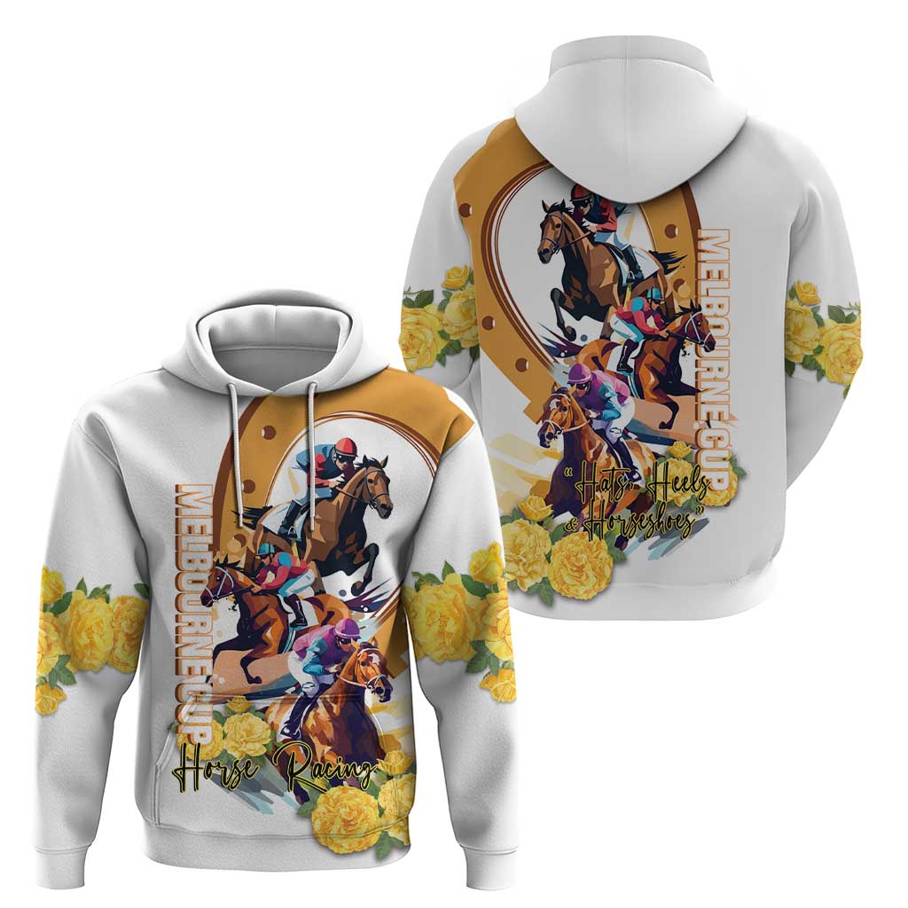 Melbourne Cup Australia Zip Hoodie Horse Racing Horseshoe Mix Yellow Roses LT14