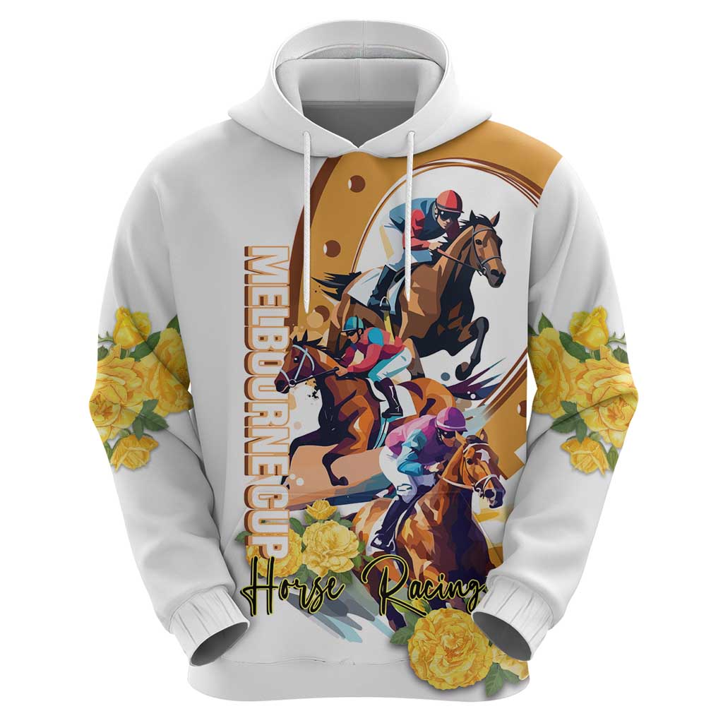 Melbourne Cup Australia Zip Hoodie Horse Racing Horseshoe Mix Yellow Roses LT14