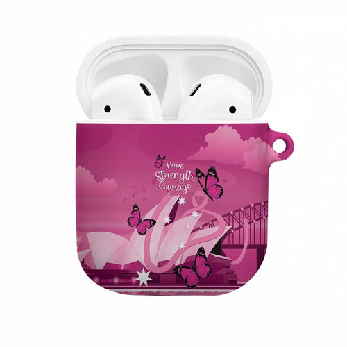 Australia Breast Cancer Awareness AirPods Case Sydney Opera House Butterfly Pink Ribbon - Aussie Hoodie