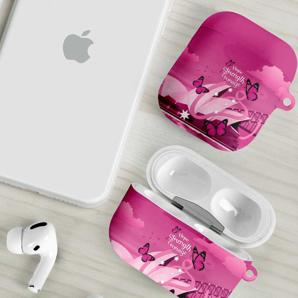 Australia Breast Cancer Awareness AirPods Case Sydney Opera House Butterfly Pink Ribbon - Aussie Hoodie