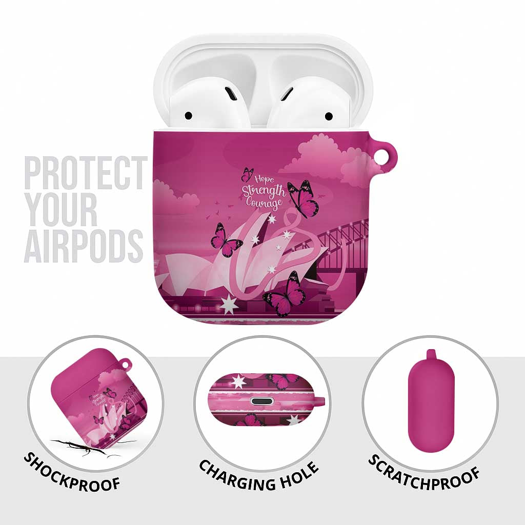 Australia Breast Cancer Awareness AirPods Case Sydney Opera House Butterfly Pink Ribbon - Aussie Hoodie