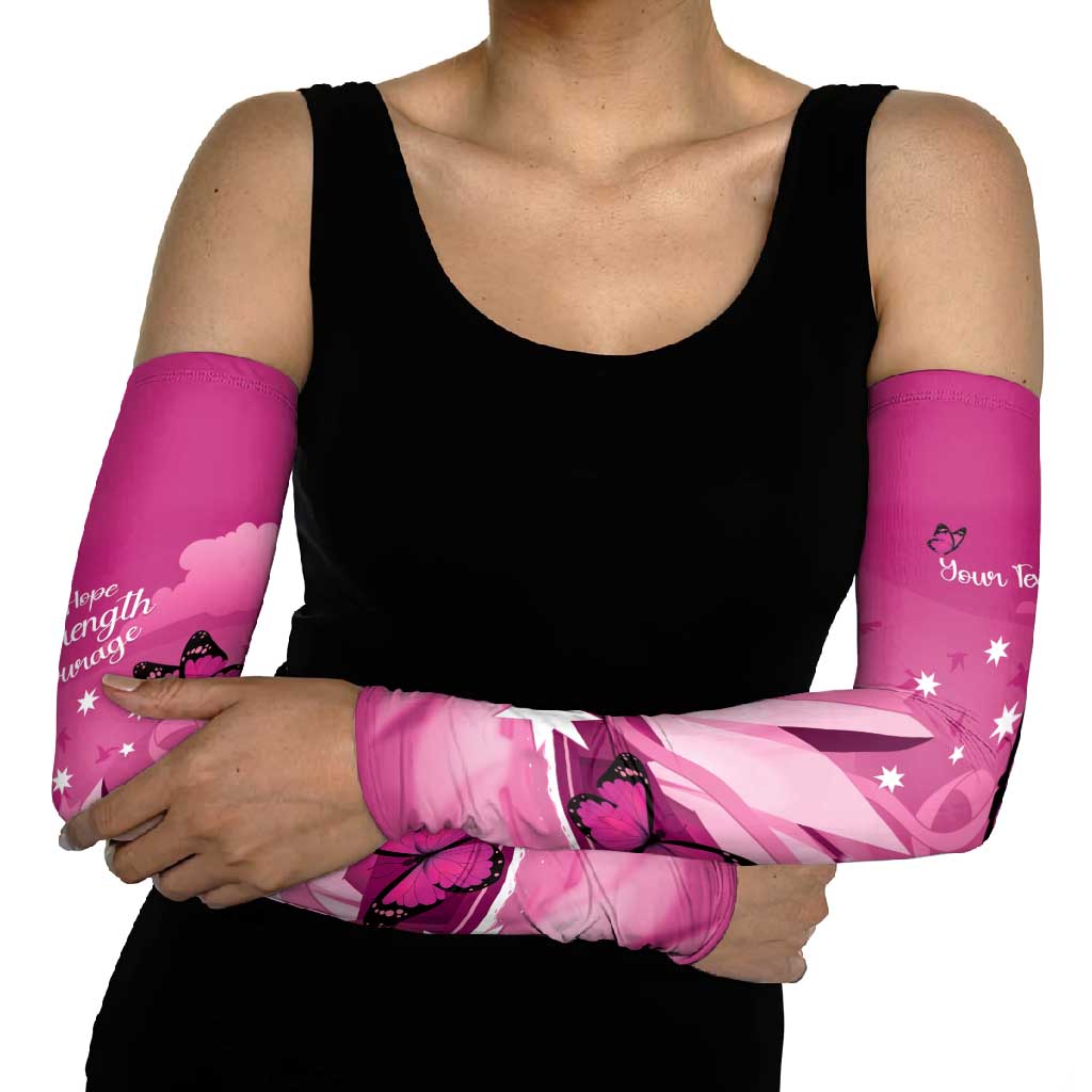 Personalised Australia Breast Cancer Awareness Arm Sleeves Sydney Opera House Butterfly Pink Ribbon - Aussie Hoodie