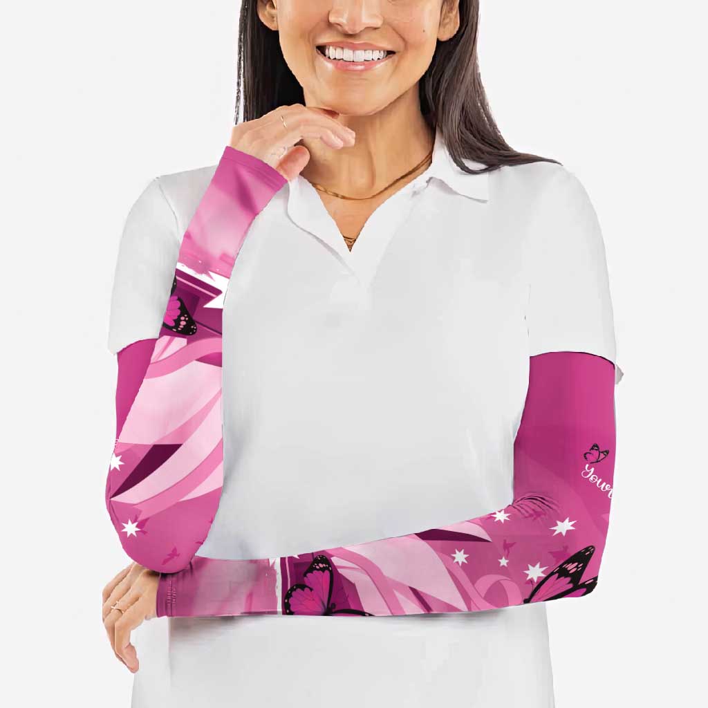 Personalised Australia Breast Cancer Awareness Arm Sleeves Sydney Opera House Butterfly Pink Ribbon - Aussie Hoodie