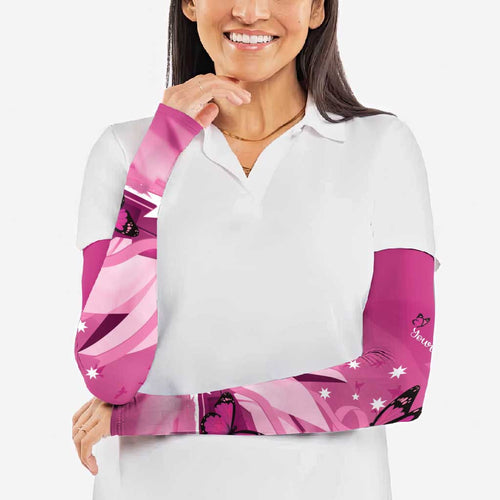 Personalised Australia Breast Cancer Awareness Arm Sleeves Sydney Opera House Butterfly Pink Ribbon - Aussie Hoodie