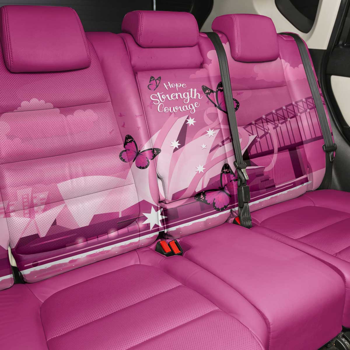 Australia Breast Cancer Awareness Back Car Seat Cover Sydney Opera House Butterfly Pink Ribbon - Aussie Hoodie
