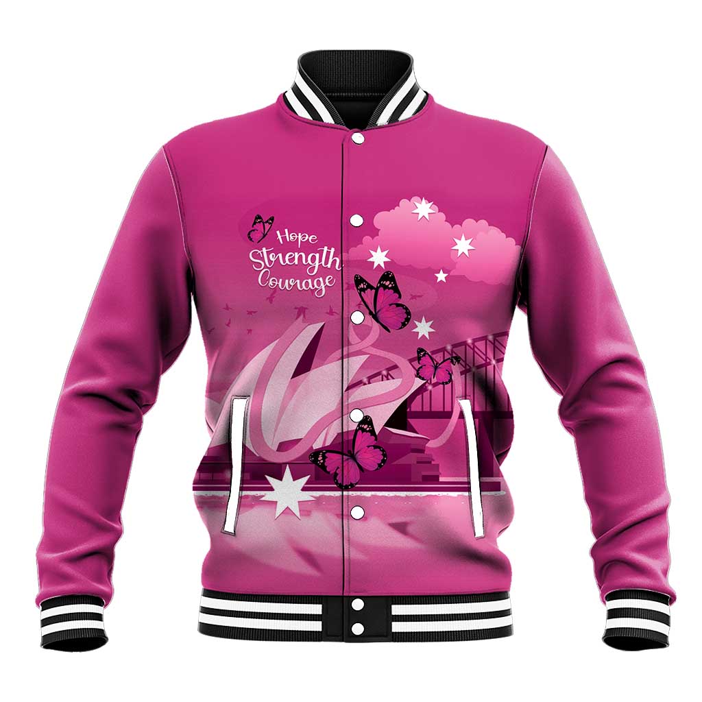 Personalised Australia Breast Cancer Awareness Baseball Jacket Sydney Opera House Butterfly Pink Ribbon - Aussie Hoodie