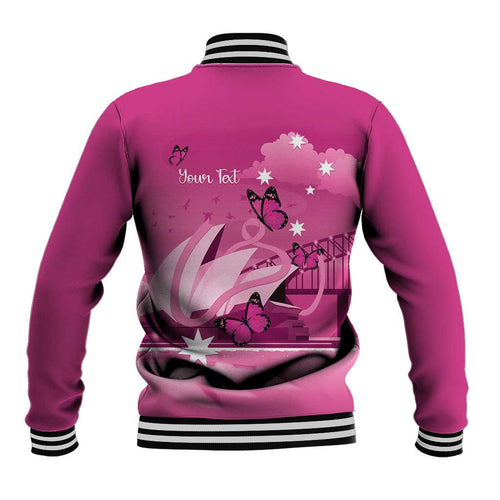 Personalised Australia Breast Cancer Awareness Baseball Jacket Sydney Opera House Butterfly Pink Ribbon - Aussie Hoodie