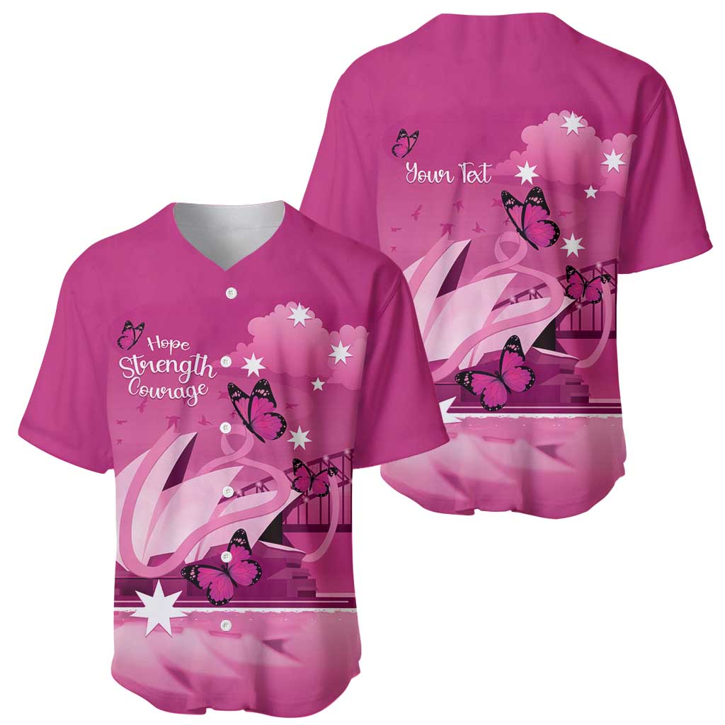 Personalised Australia Breast Cancer Awareness Baseball Jersey Sydney Opera House Butterfly Pink Ribbon - Aussie Hoodie