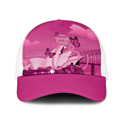 Australia Breast Cancer Awareness Baseball Net Cap Sydney Opera House Butterfly Pink Ribbon - Aussie Hoodie