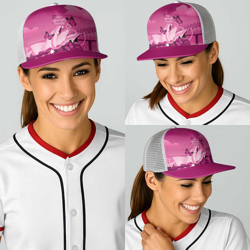 Australia Breast Cancer Awareness Baseball Net Cap Sydney Opera House Butterfly Pink Ribbon - Aussie Hoodie