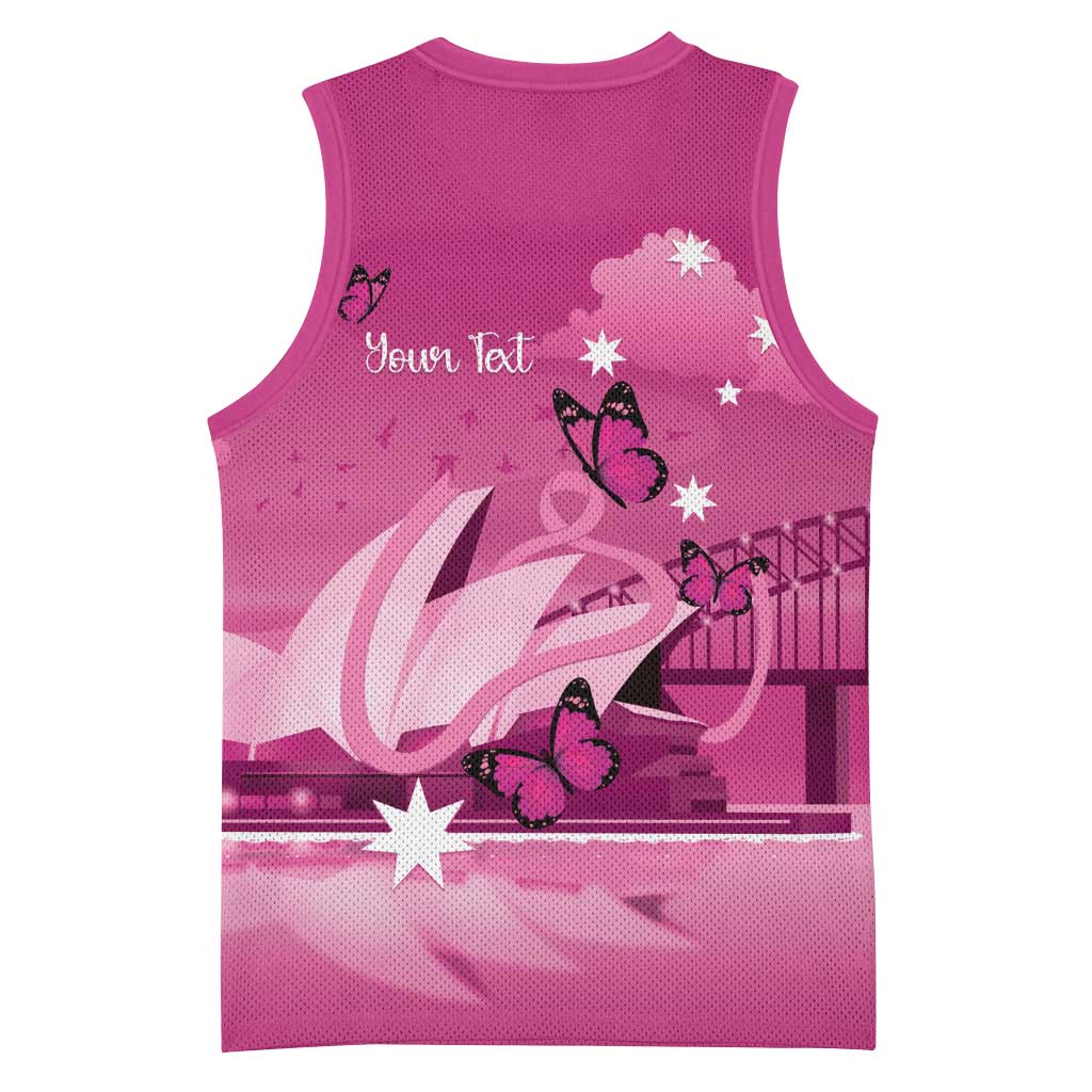 Personalised Australia Breast Cancer Awareness Basketball Jersey Sydney Opera House Butterfly Pink Ribbon - Aussie Hoodie