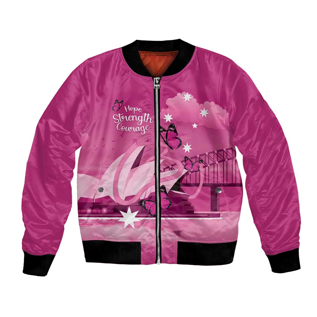 Personalised Australia Breast Cancer Awareness Bomber Jacket Sydney Opera House Butterfly Pink Ribbon - Aussie Hoodie