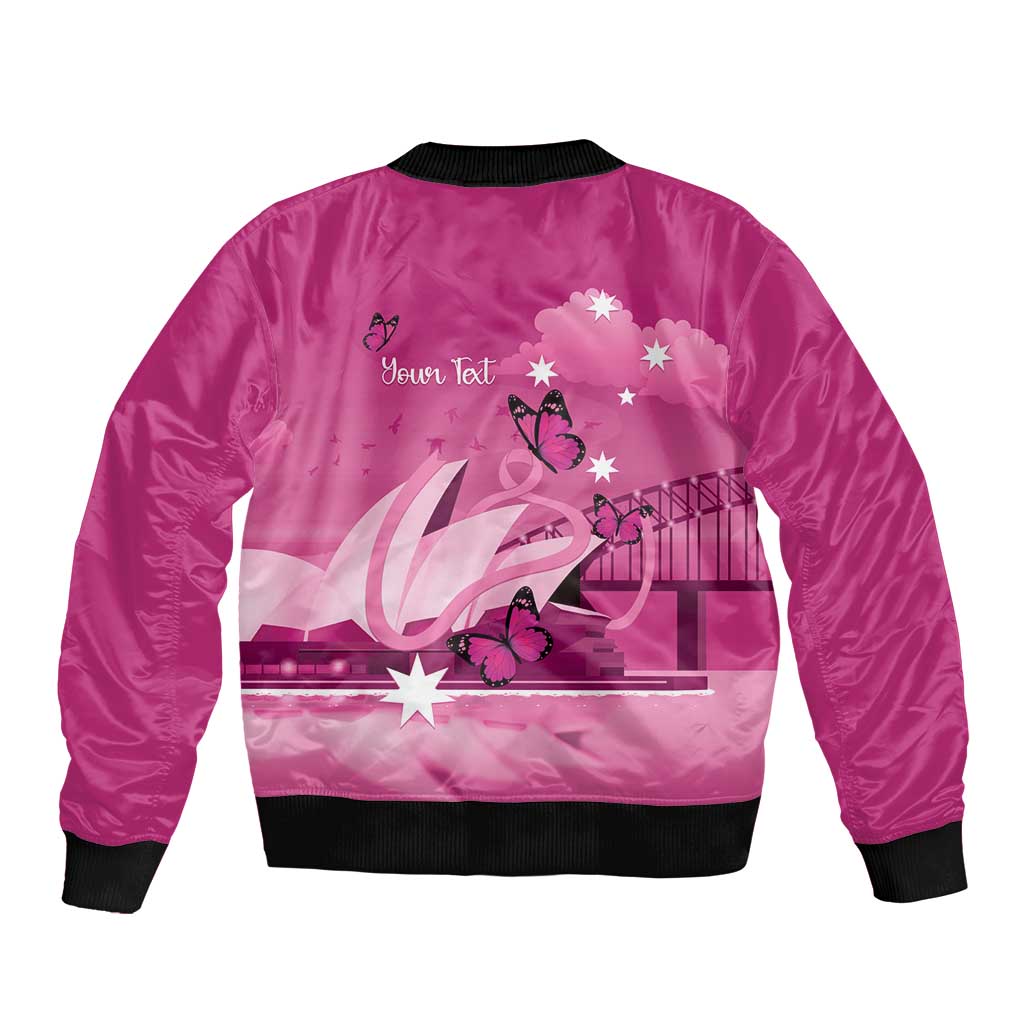 Personalised Australia Breast Cancer Awareness Bomber Jacket Sydney Opera House Butterfly Pink Ribbon - Aussie Hoodie