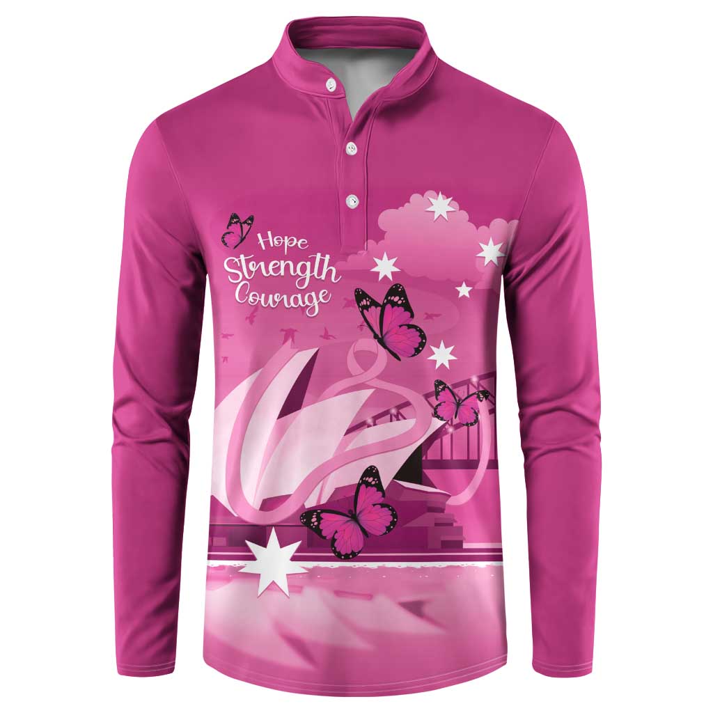 Personalised Australia Breast Cancer Awareness Button Sweatshirt Sydney Opera House Butterfly Pink Ribbon - Aussie Hoodie