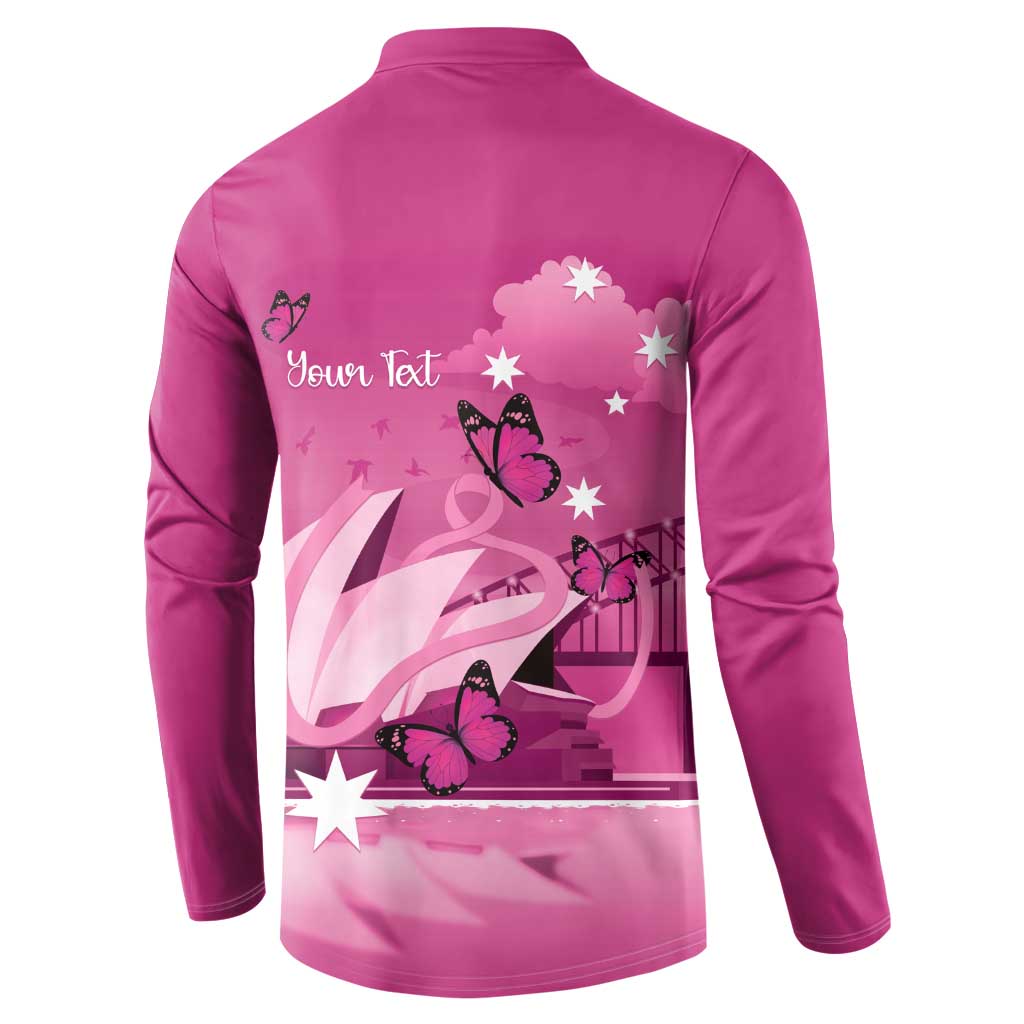 Personalised Australia Breast Cancer Awareness Button Sweatshirt Sydney Opera House Butterfly Pink Ribbon - Aussie Hoodie