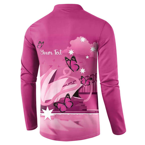 Personalised Australia Breast Cancer Awareness Button Sweatshirt Sydney Opera House Butterfly Pink Ribbon - Aussie Hoodie