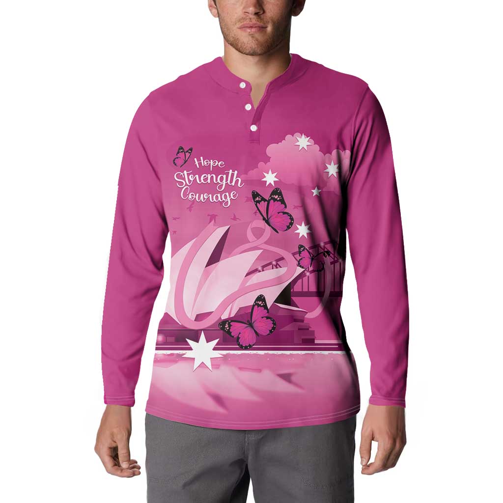 Personalised Australia Breast Cancer Awareness Button Sweatshirt Sydney Opera House Butterfly Pink Ribbon - Aussie Hoodie