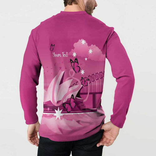 Personalised Australia Breast Cancer Awareness Button Sweatshirt Sydney Opera House Butterfly Pink Ribbon - Aussie Hoodie