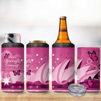 Australia Breast Cancer Awareness 4 in 1 Can Cooler Tumbler Sydney Opera House Butterfly Pink Ribbon - Aussie Hoodie