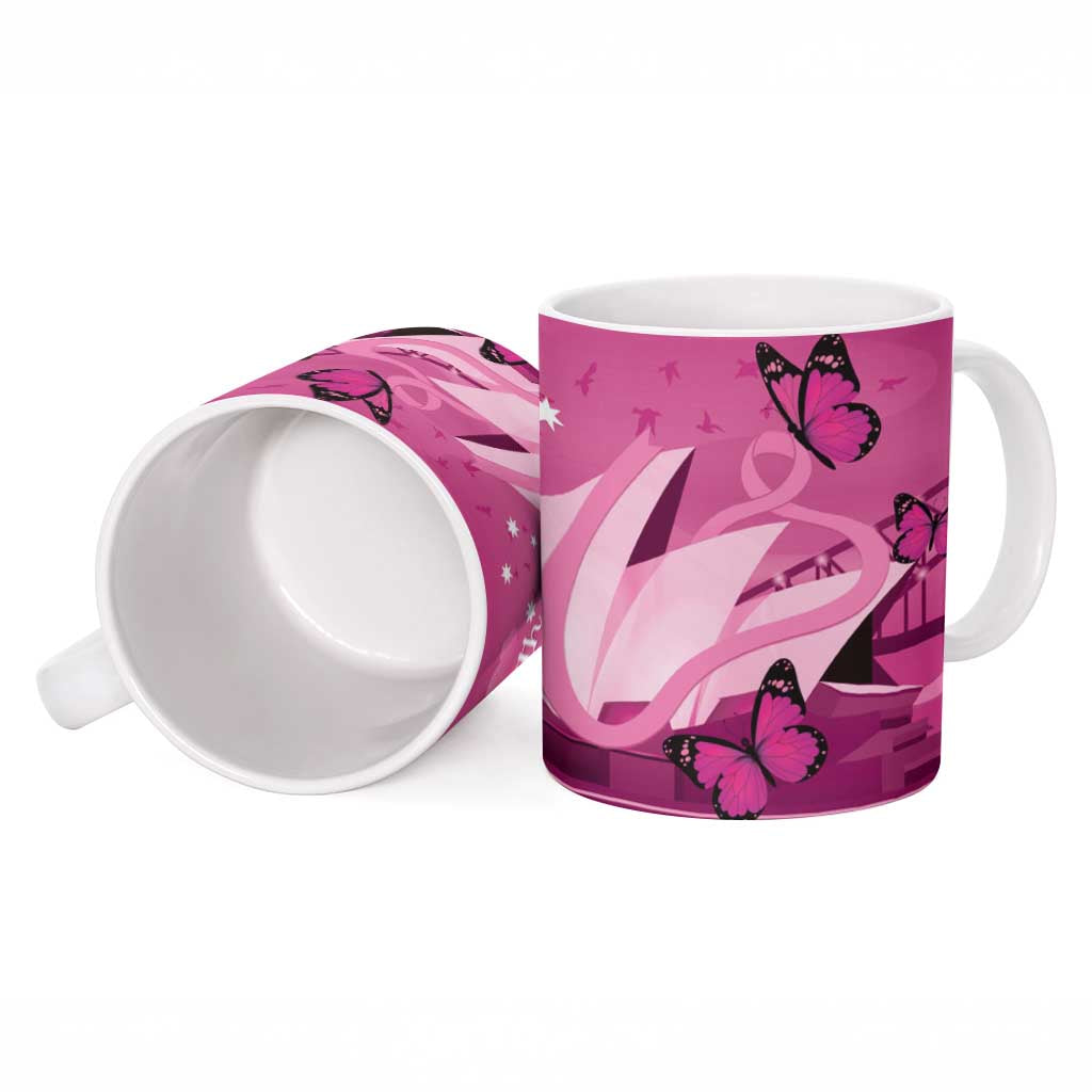 Australia Breast Cancer Awareness Ceramic Mug Sydney Opera House Butterfly Pink Ribbon - Aussie Hoodie