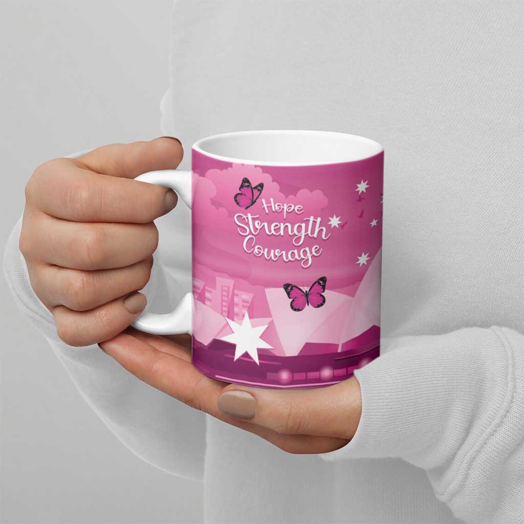 Australia Breast Cancer Awareness Ceramic Mug Sydney Opera House Butterfly Pink Ribbon - Aussie Hoodie