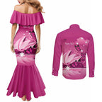 Personalised Australia Breast Cancer Awareness Couples Matching Mermaid Dress and Long Sleeve Button Shirt Sydney Opera House Butterfly Pink Ribbon - Aussie Hoodie
