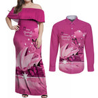 Personalised Australia Breast Cancer Awareness Couples Matching Off Shoulder Maxi Dress and Long Sleeve Button Shirt Sydney Opera House Butterfly Pink Ribbon - Aussie Hoodie