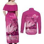 Personalised Australia Breast Cancer Awareness Couples Matching Off Shoulder Maxi Dress and Long Sleeve Button Shirt Sydney Opera House Butterfly Pink Ribbon - Aussie Hoodie