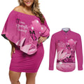 Personalised Australia Breast Cancer Awareness Couples Matching Off Shoulder Short Dress and Long Sleeve Button Shirt Sydney Opera House Butterfly Pink Ribbon - Aussie Hoodie