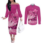 Personalised Australia Breast Cancer Awareness Couples Matching Off The Shoulder Long Sleeve Dress and Long Sleeve Button Shirt Sydney Opera House Butterfly Pink Ribbon - Aussie Hoodie