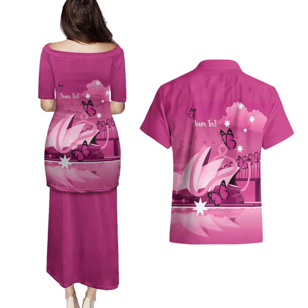 Personalised Australia Breast Cancer Awareness Couples Matching Puletasi and Hawaiian Shirt Sydney Opera House Butterfly Pink Ribbon - Aussie Hoodie