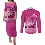 Personalised Australia Breast Cancer Awareness Couples Matching Puletasi and Long Sleeve Button Shirt Sydney Opera House Butterfly Pink Ribbon - Aussie Hoodie