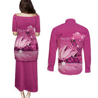 Personalised Australia Breast Cancer Awareness Couples Matching Puletasi and Long Sleeve Button Shirt Sydney Opera House Butterfly Pink Ribbon - Aussie Hoodie