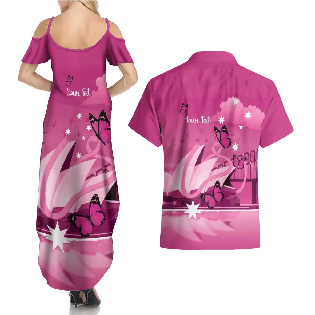 Personalised Australia Breast Cancer Awareness Couples Matching Summer Maxi Dress and Hawaiian Shirt Sydney Opera House Butterfly Pink Ribbon - Aussie Hoodie