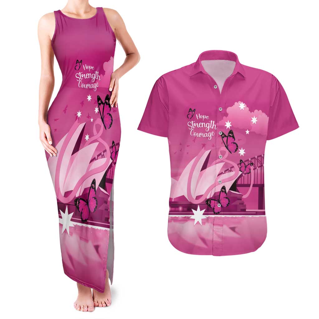 Personalised Australia Breast Cancer Awareness Couples Matching Tank Maxi Dress and Hawaiian Shirt Sydney Opera House Butterfly Pink Ribbon - Aussie Hoodie
