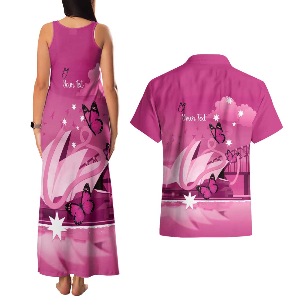 Personalised Australia Breast Cancer Awareness Couples Matching Tank Maxi Dress and Hawaiian Shirt Sydney Opera House Butterfly Pink Ribbon - Aussie Hoodie
