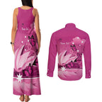 Personalised Australia Breast Cancer Awareness Couples Matching Tank Maxi Dress and Long Sleeve Button Shirt Sydney Opera House Butterfly Pink Ribbon - Aussie Hoodie