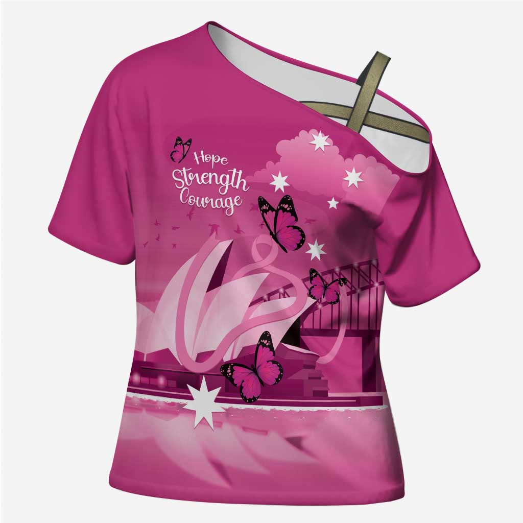Personalised Australia Breast Cancer Awareness Cross Shoulder Shirt Sydney Opera House Butterfly Pink Ribbon - Aussie Hoodie