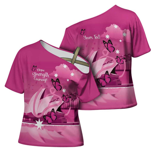 Personalised Australia Breast Cancer Awareness Cross Shoulder Shirt Sydney Opera House Butterfly Pink Ribbon - Aussie Hoodie